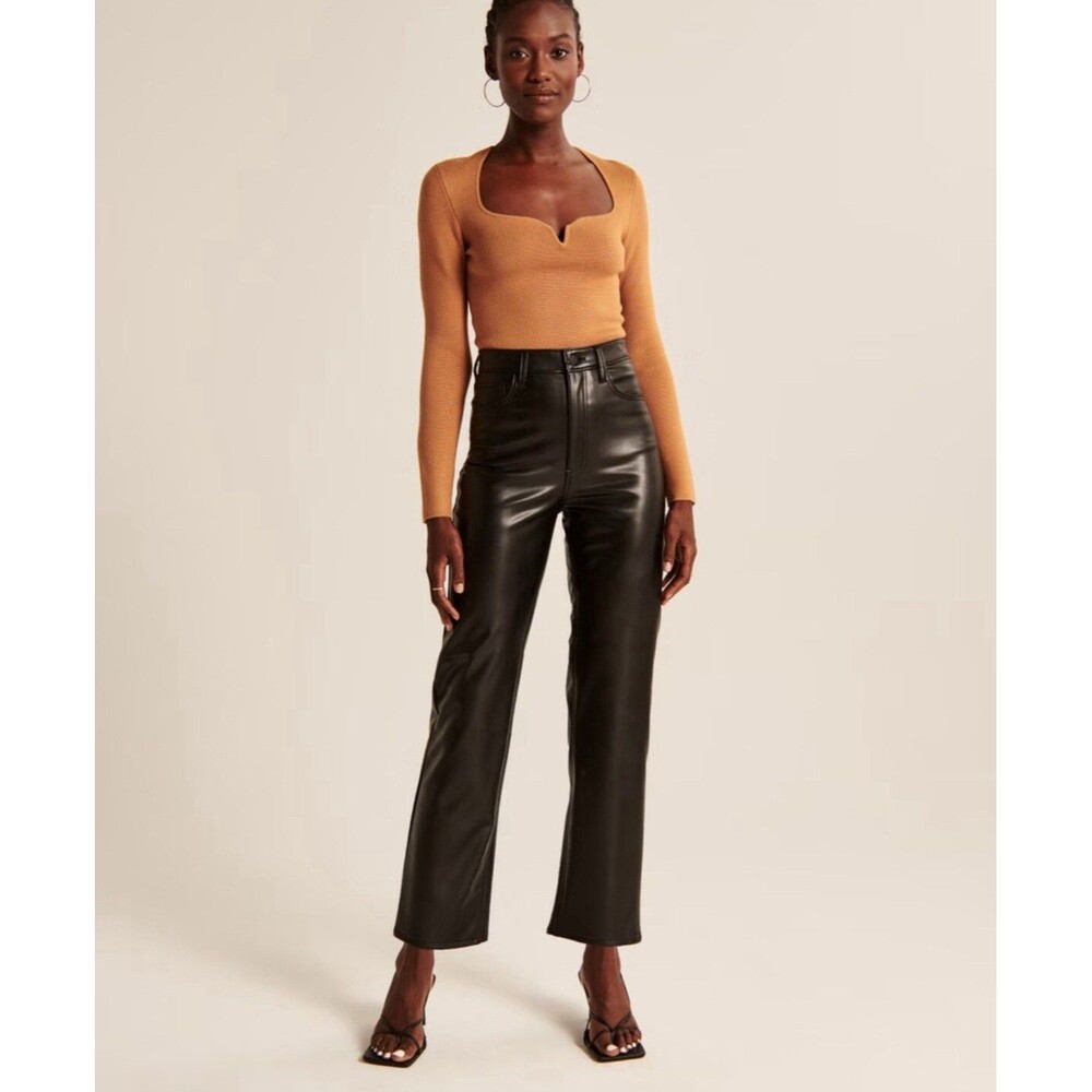 Abercrombie Fitch Ankle Straight Ultra High Rise Vegan Leather Pant Womens 26/2